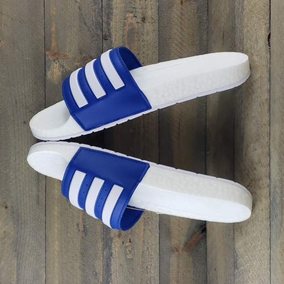 adidas Adilette Boost Men's Slides Sandals Royal Blue, White Supreme Cushioning - Picture 7 of 9